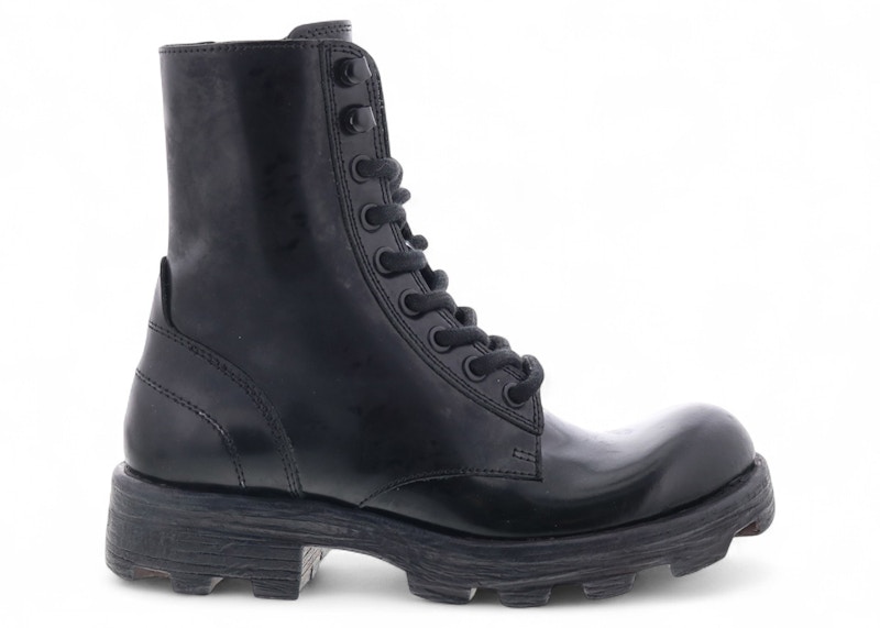 Pre-owned Diesel Dhammer Bt W Combat Boot Glossed Leather (women's) Sneakers In Black