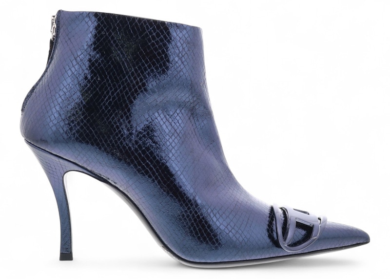 Pre-owned Diesel Dvenus Ankle Boots Patent Snake Effect (women's) Sneakers In Indigo In Purple