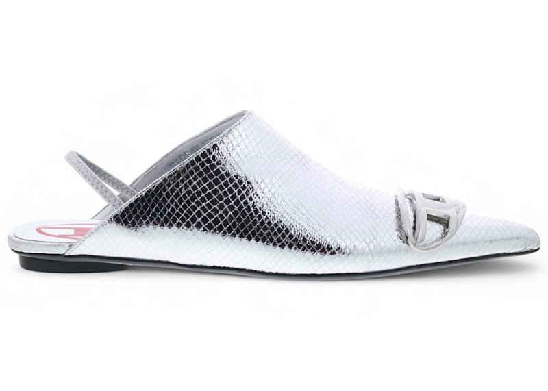 Pre-owned Diesel Dvenus B Sling Back Mule Patent Snake Effect (women's) Sneakers In Silver