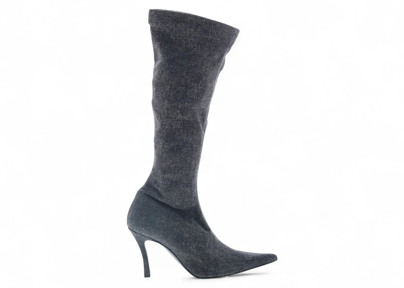 Pre-owned Diesel Dvenus Kbt Knee High Boot Stretch Denim (women's) Sneakers In Black