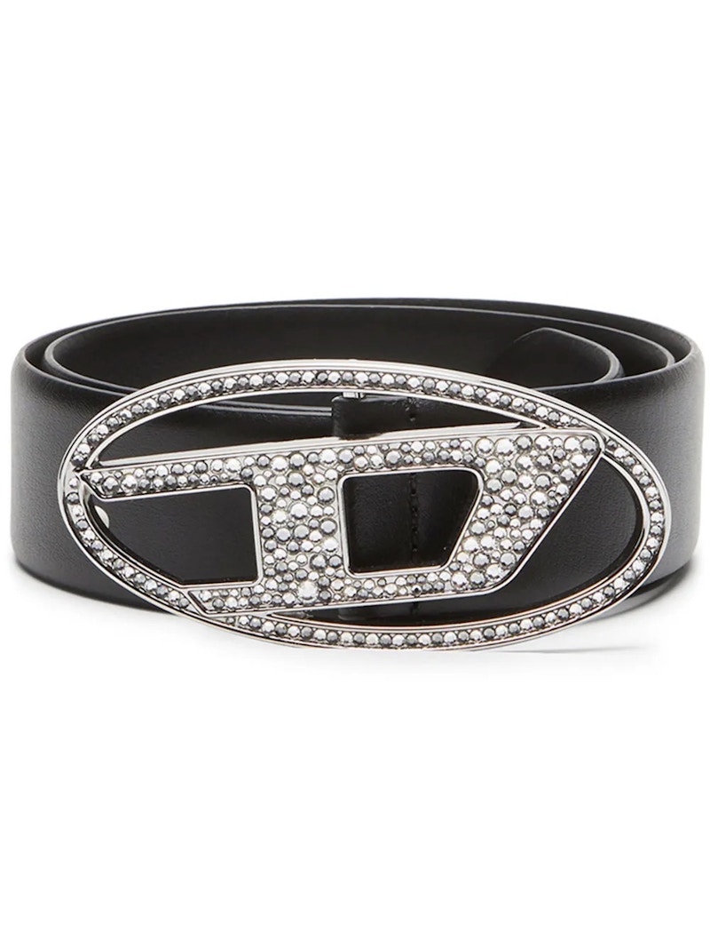 Diesel Oval D Logo B-1DR Strass Belt Black Rhinestone