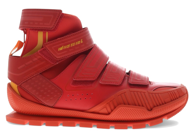 Pre-owned Diesel Men's Pendhio Sock Sneakers In Red Alert/blazing Orange
