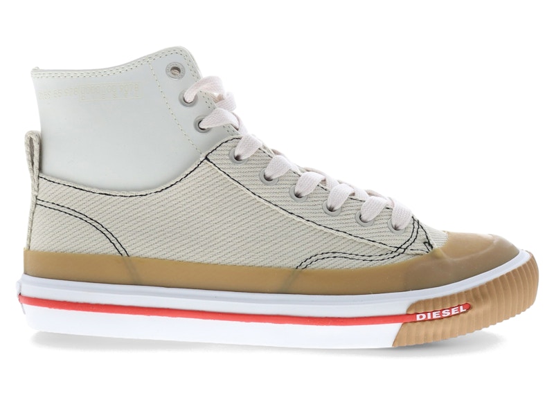 Pre-owned Diesel Men's Sathos Mid Sneakers In Perfectly Pale/white