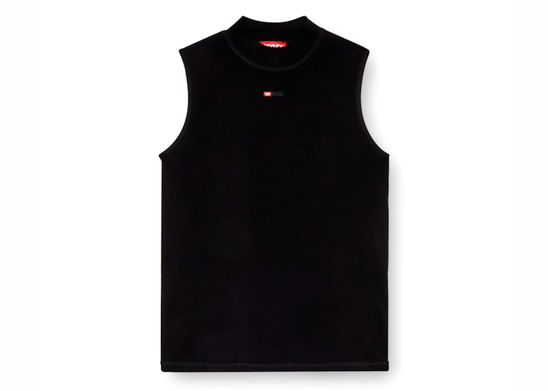 Pre-owned Diesel Women's Tmokkyslmicrodiv Mock Neck Ribbed Tank Top In Black