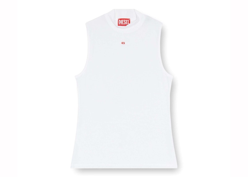 Pre-owned Diesel Women's  Tmokkyslmicrodiv Mock Neck Ribbed Tank Top In White