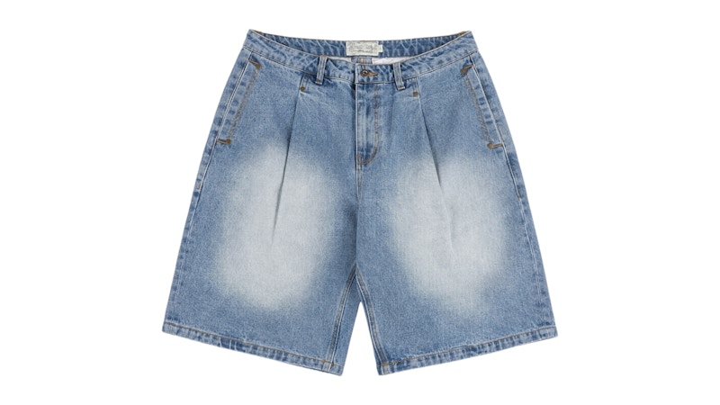 Dime Pleated Denim Shorts Blue Washed