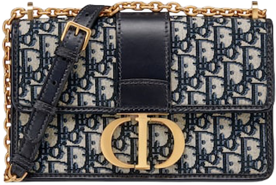 Dior - 30 Montaigne East-West Bag with Chain Blue Dior Oblique Jacquard - Women