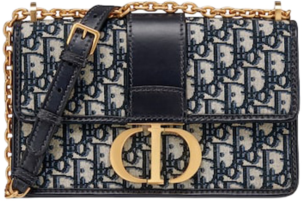 30 Montaigne East-West Bag with Chain Blue Dior Oblique Jacquard