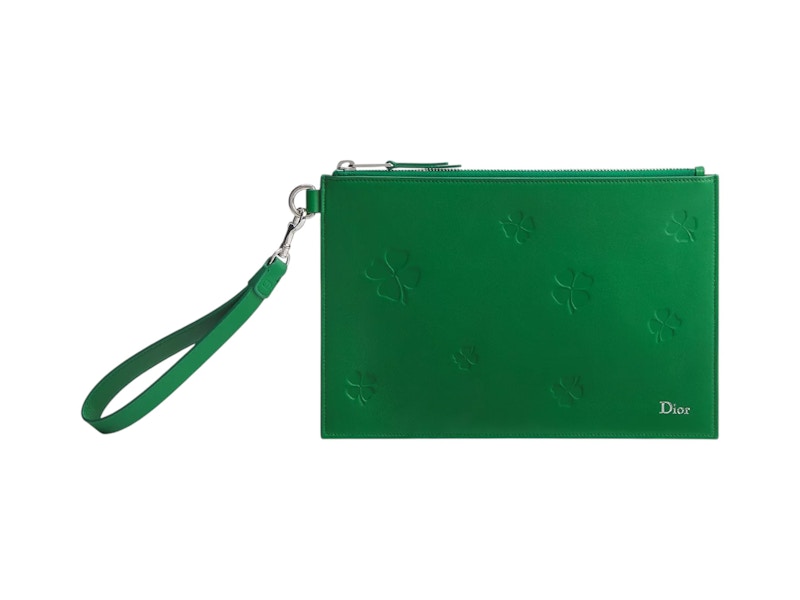 Dior A5 Embossed Clover Pouch Bright Green