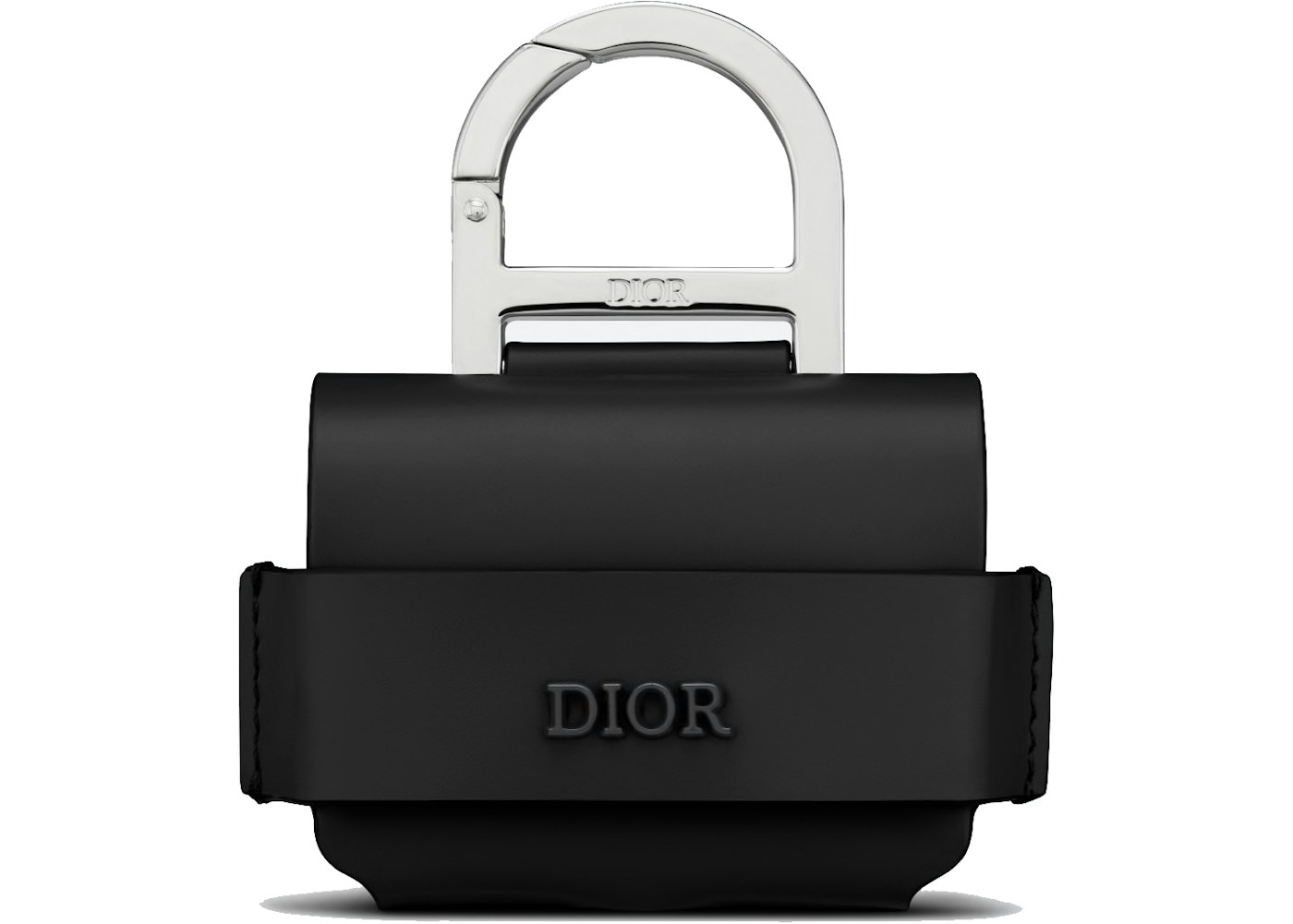 Dior Airpods Pro Case Smooth Calfskin Black in Smooth Calfskin with Palladium-finish