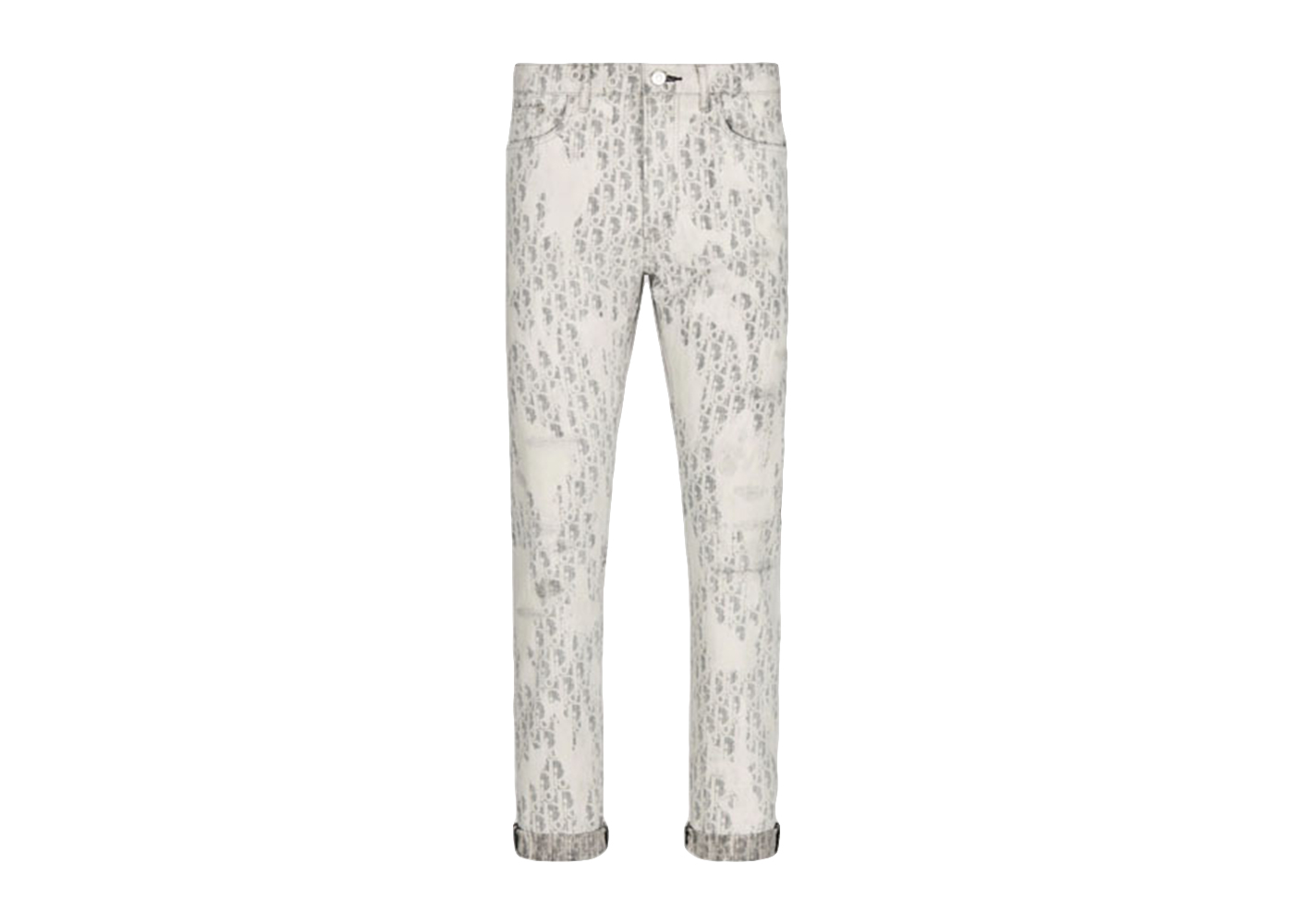 Dior Allover Dior Oblique Kasuri Denim Jeans White/Grey Men's