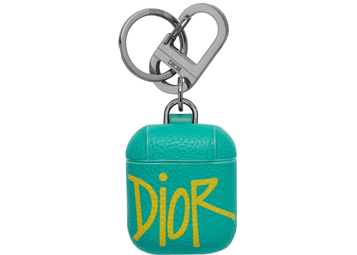 Dior And Shawn Airpods Case Green/Yellow in Grained Calfskin with