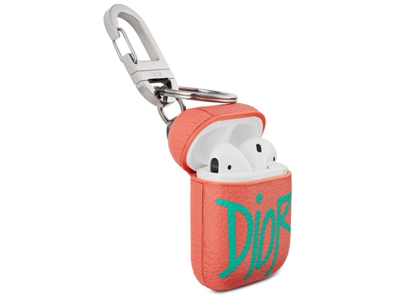 Dior And Shawn Airpods Case Pink/Green in Grained Calfskin with 