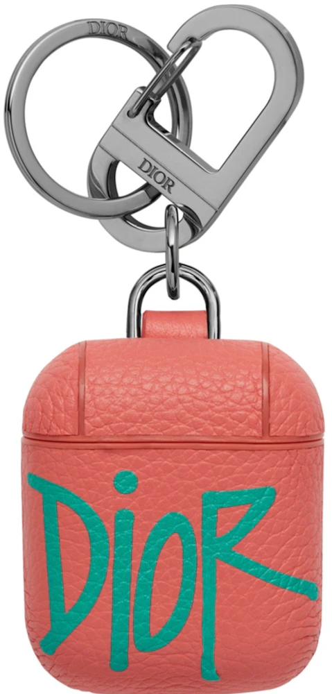 Dior And Shawn Airpods Case Pink/Green in Grained Calfskin with  Ruthenium-finish - US
