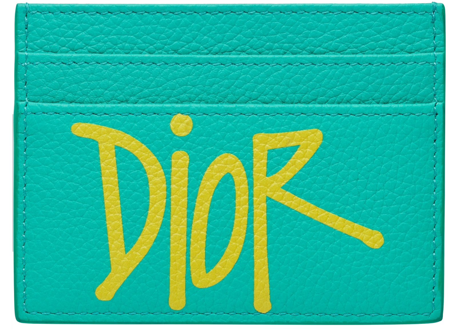 Dior And Shawn Card Holder (4 Card Slot) Green/Yellow in Grained