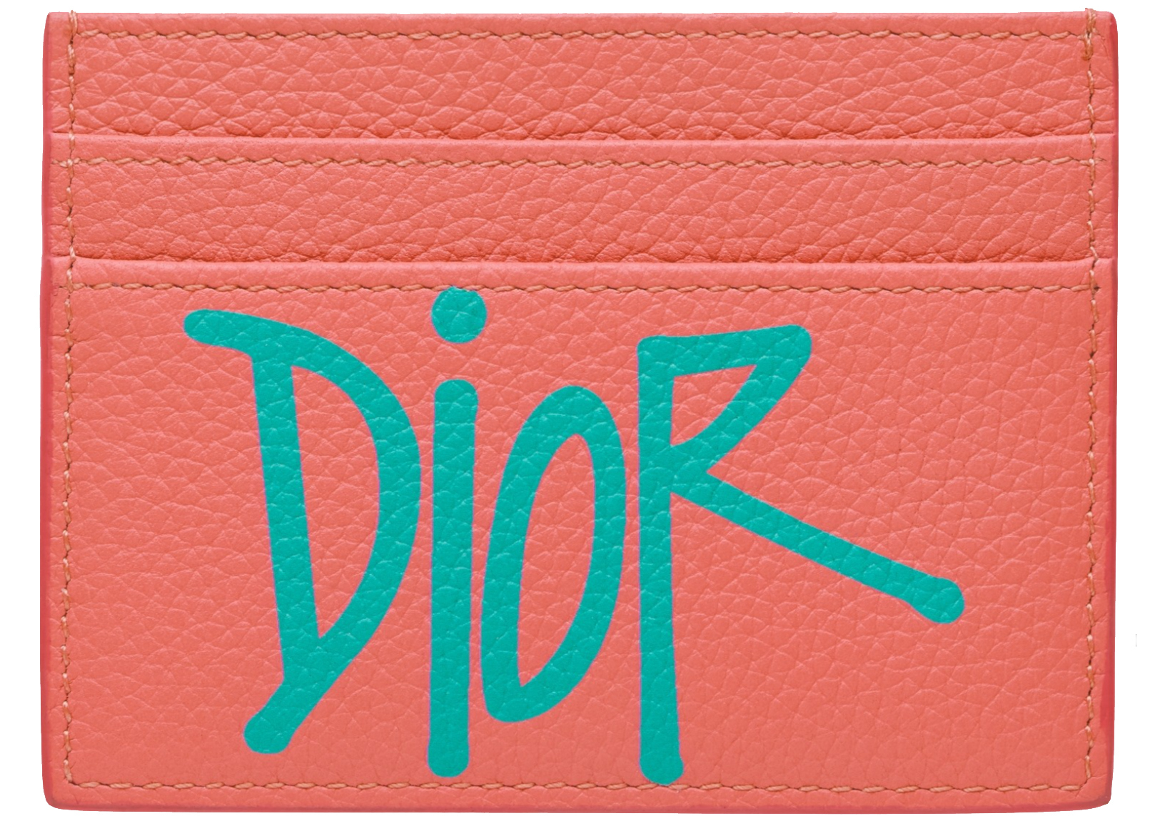 Dior And Shawn Card Holder (4 Card Slot) Pink/Green in Grained