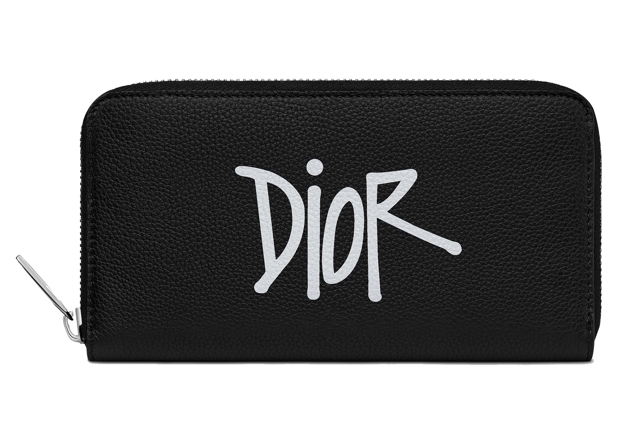 Dior And Shawn Long Zipped Wallet Black in Grained Calfskin with 