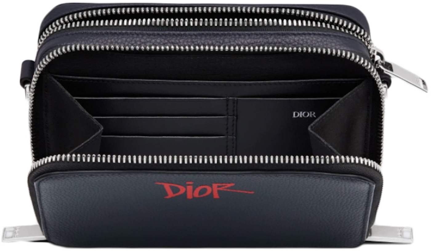 Dior And Shawn Pouch with Shoulder Strap Navy in Grained Calfskin with ...