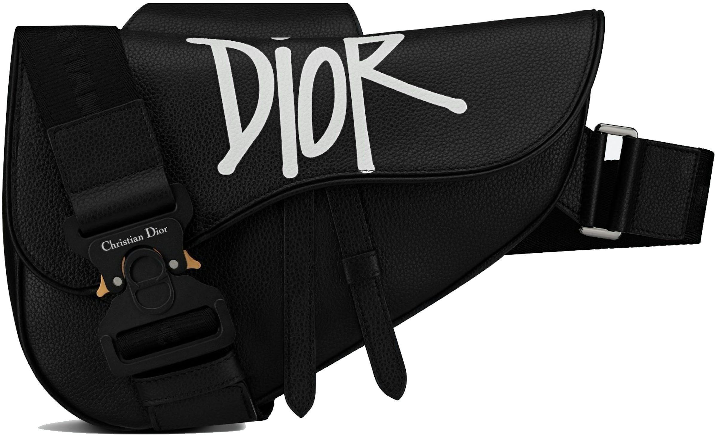 Dior And Shawn Saddle Pouch Black in Grained Calfskin with Silver-tone - US