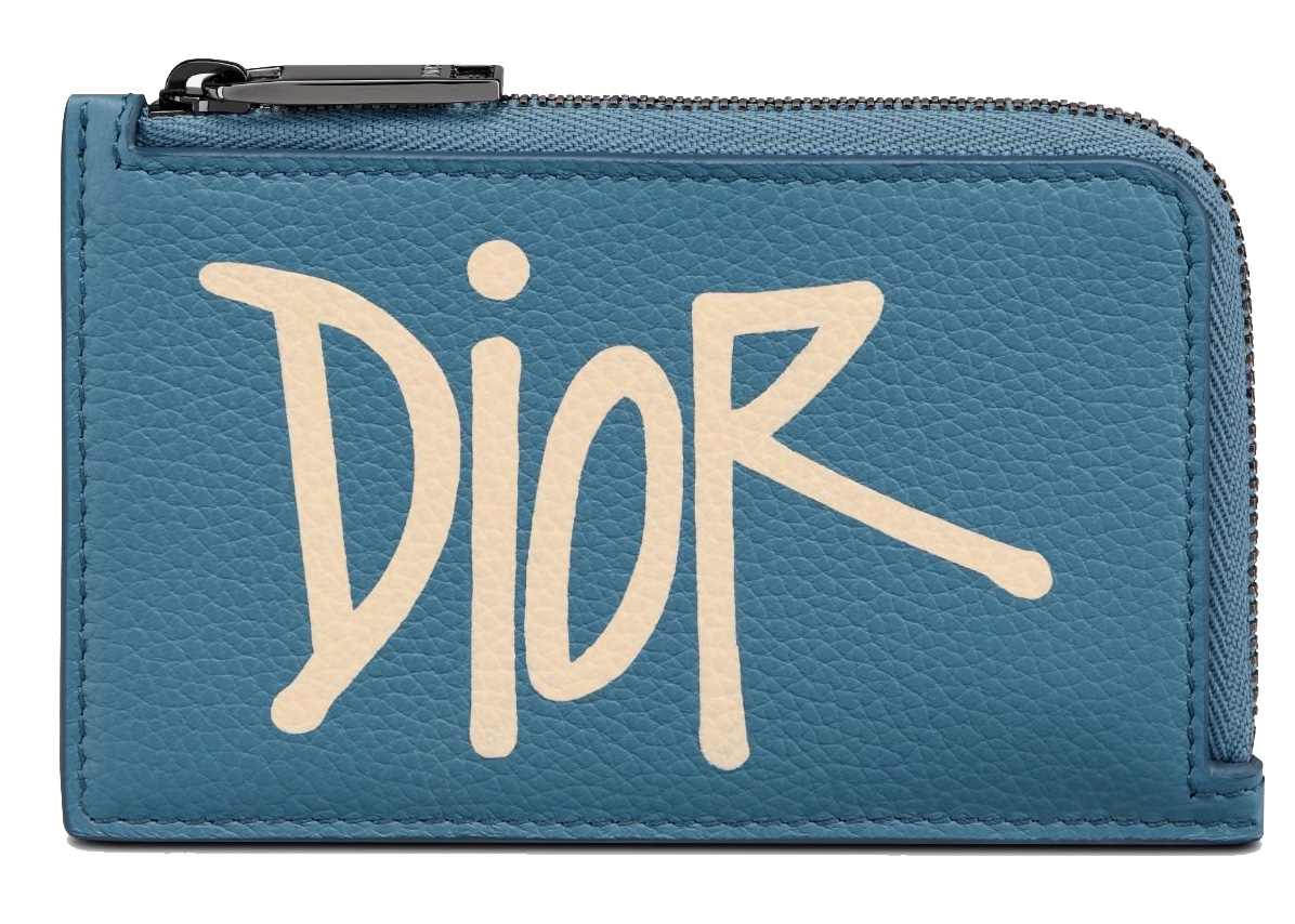 Dior And Shawn Zipped Card Holder (3 Card Slot) Blue in Grained 