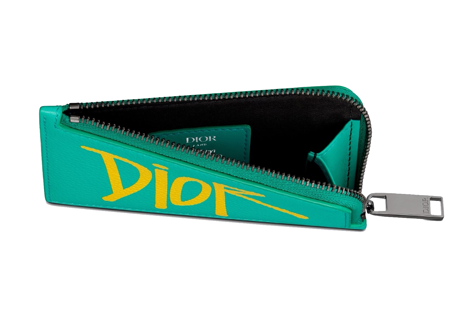 Dior And Shawn Zipped Card Holder (3 Card Slot) Green in Grained 