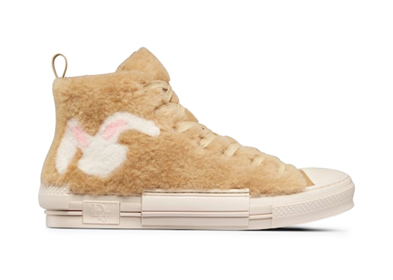 Dior B23 High Top ERL Beige Shearling with Rabbit Motif