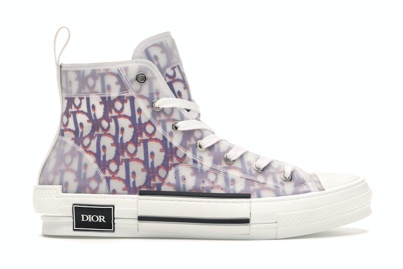 Pre-owned Dior Men's  B23 High Top Red Blue Oblique Sneakers In White