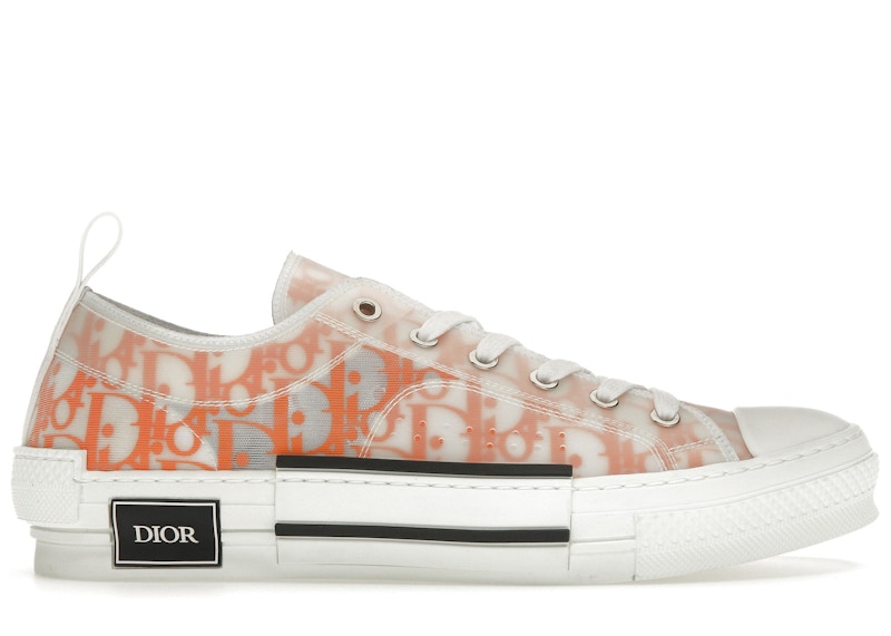 Pre-owned Dior Men's B23 Low Oblique Canvas Sneakers In Orange/white In Multi
