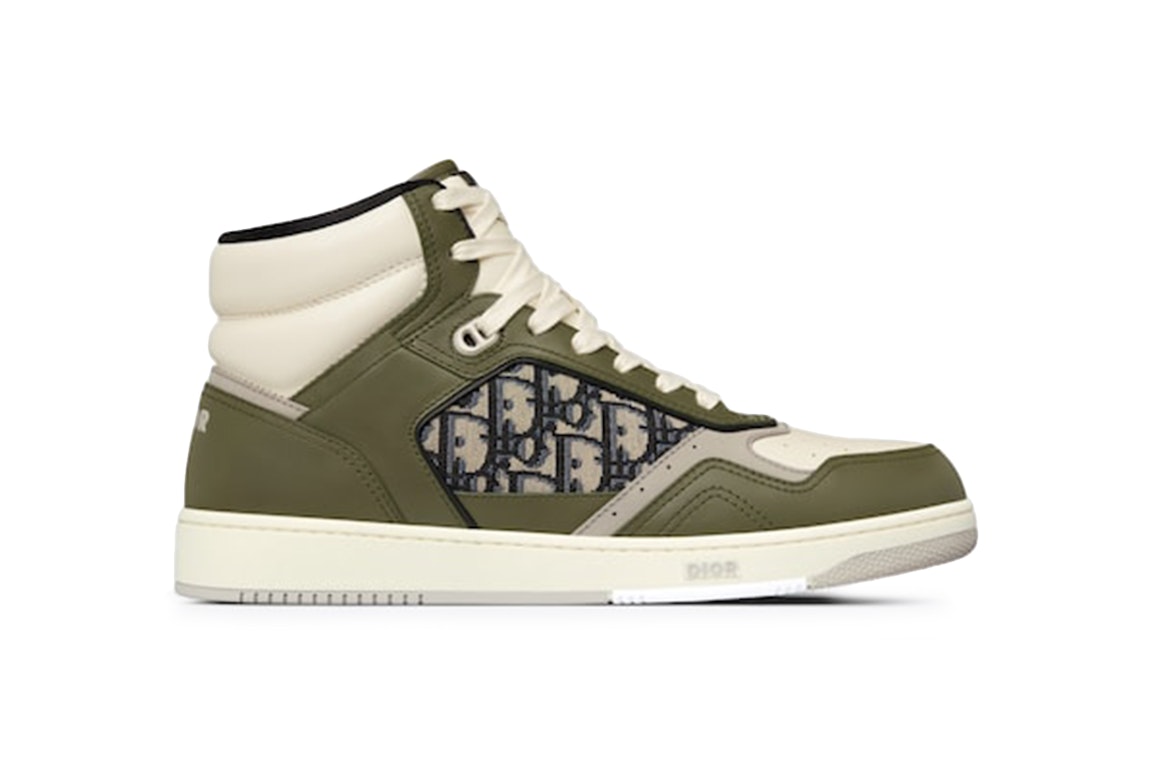 Pre-owned Dior B27 High Olive And Cream Smooth Calfskin With Beige And Black  Oblique Jacquard In Olive/cream/beige
