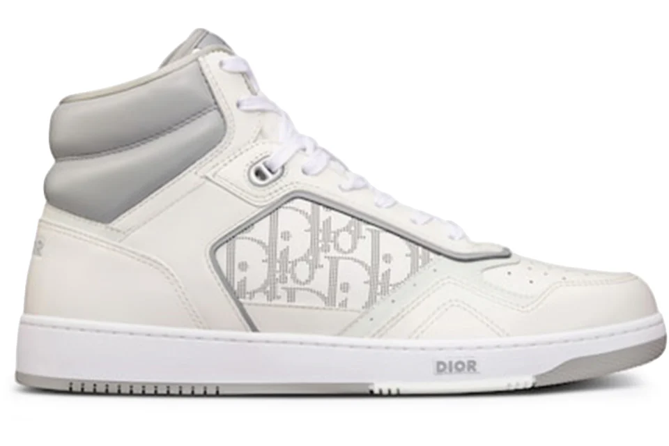 Dior B27 High White and Gray Smooth Calfskin with White Dior Oblique Galaxy Leather Men's