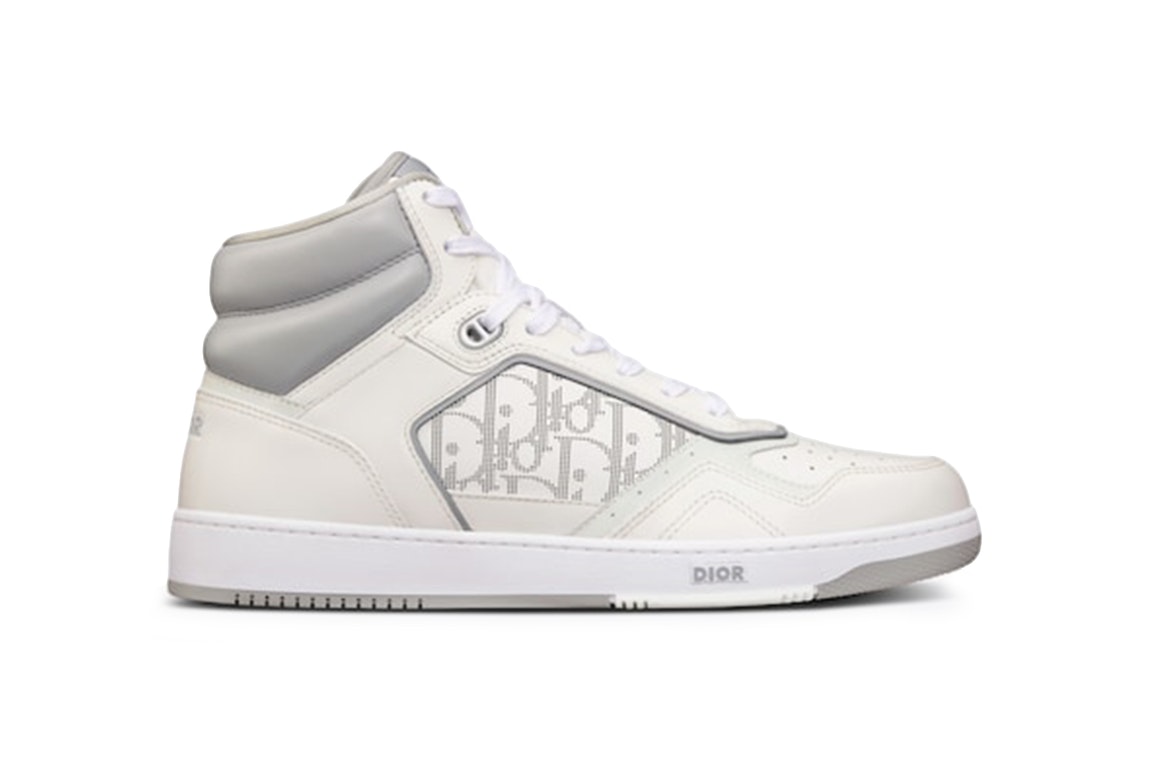 Pre-owned Dior B27 High White And Gray Smooth Calfskin With White  Oblique Galaxy Leather In White/gray/white