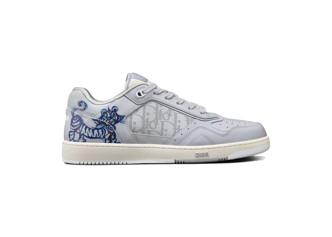 Pre-owned Dior B27 Kenny Scharf Low Top Blue Tiger Print In Grey/blue/cream