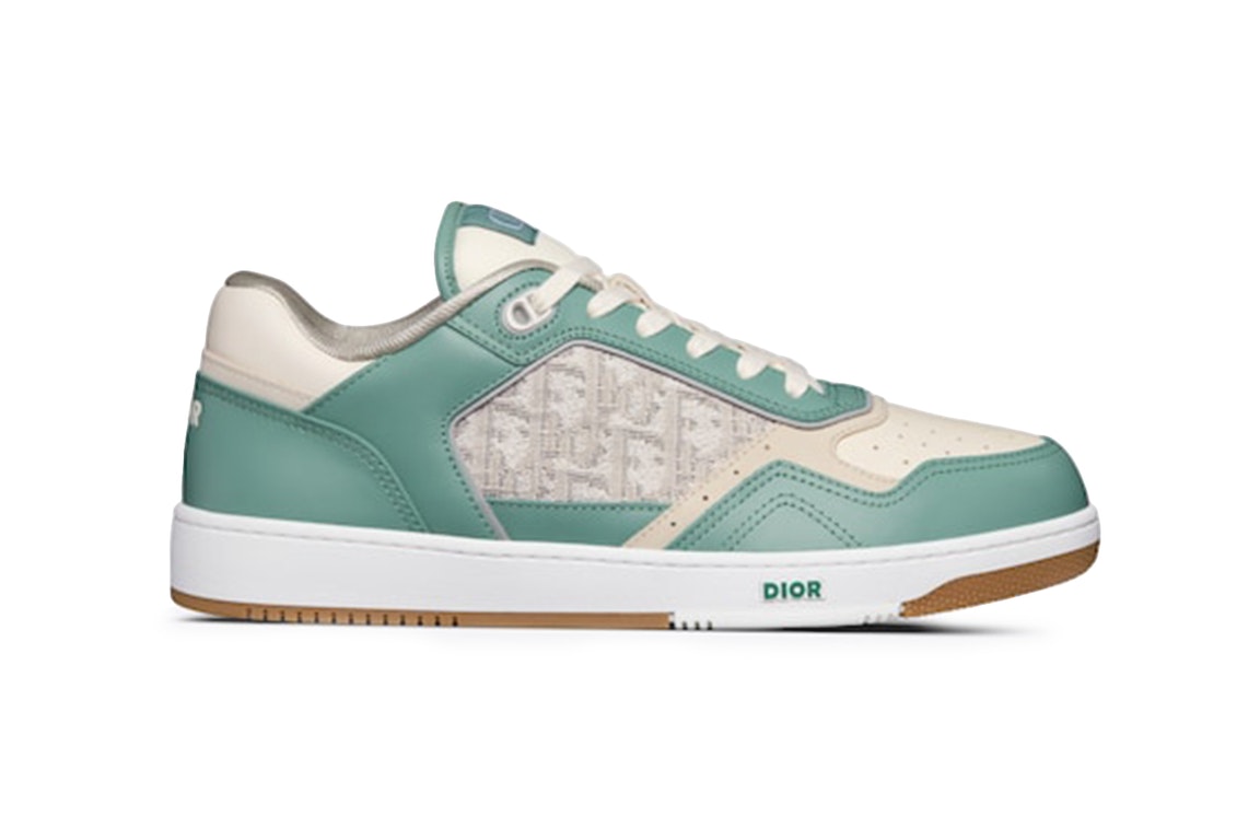 Pre-owned Dior B27 Low Turquoise And Cream Smooth Calfskin And Cream  Oblique Jacquard Canvas In Turquoise/cream/white