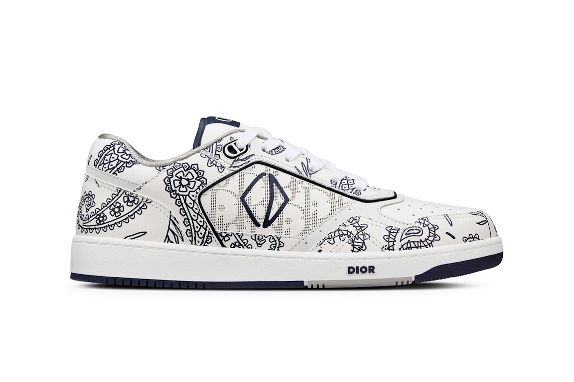 Pre-owned Dior B27 Low White Navy Blue Cd Paisley White  Oblique In White/navy/blue