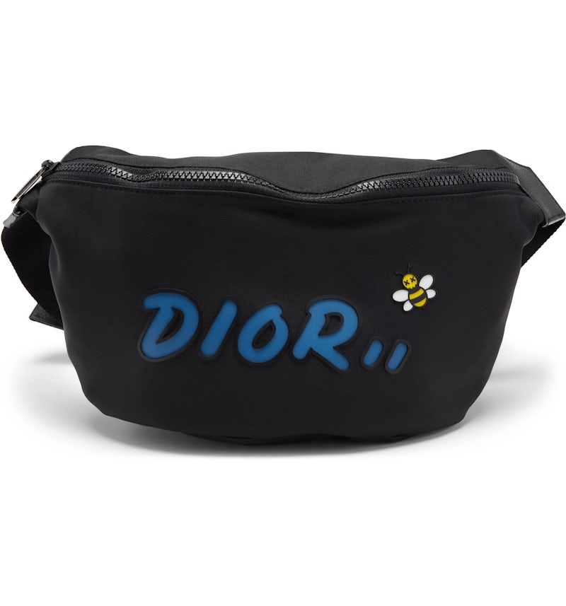 Dior x Kaws Belt Bag Blue Logo Nylon Black in Nylon with Silver