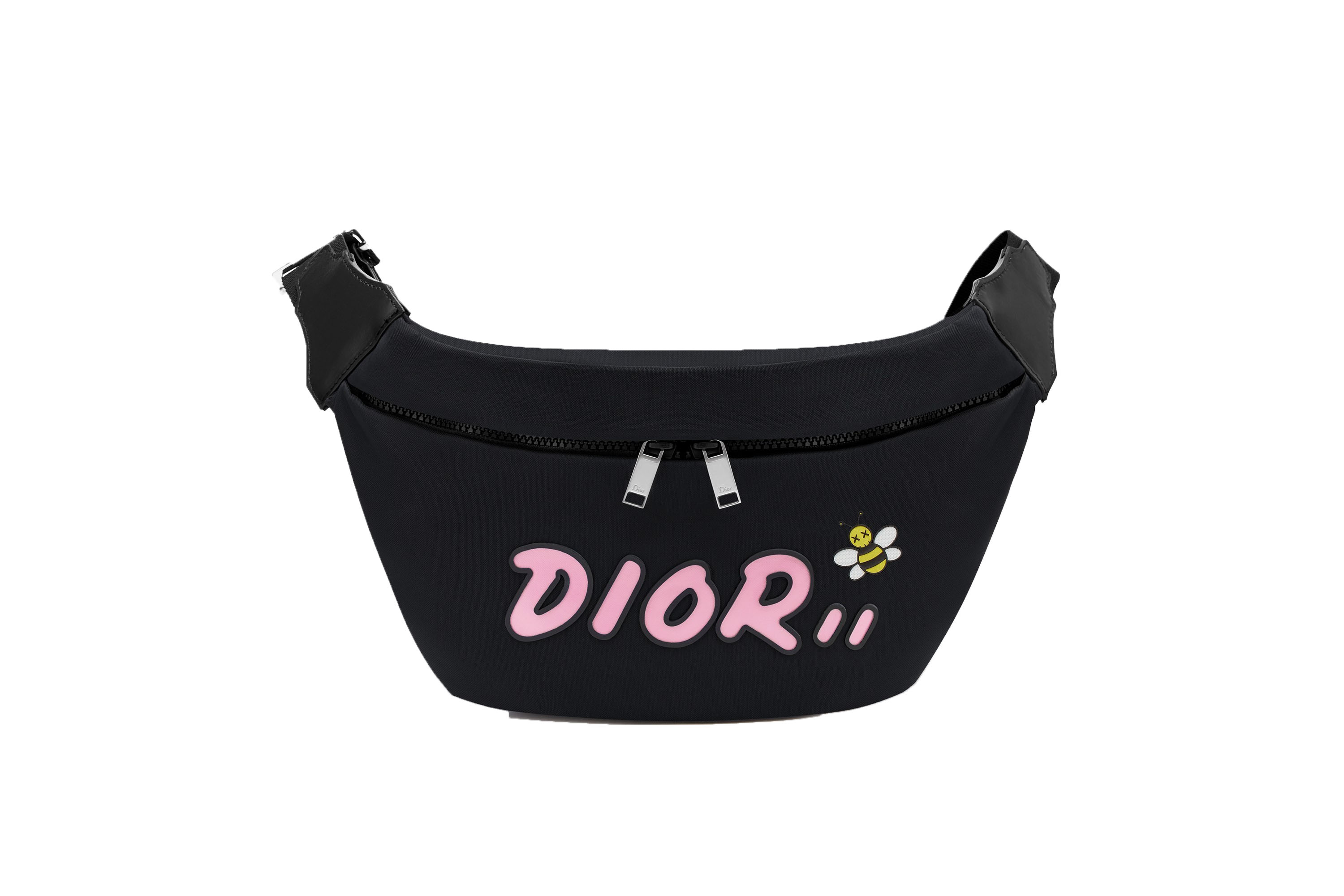 Dior x Kaws Belt Bag Pink Logo Nylon Black in Nylon with Silver-tone