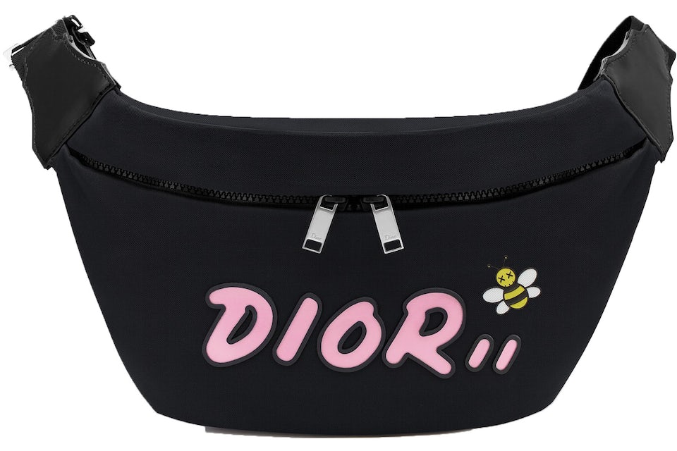 Dior x Kaws Belt Bag Pink Logo Nylon Black