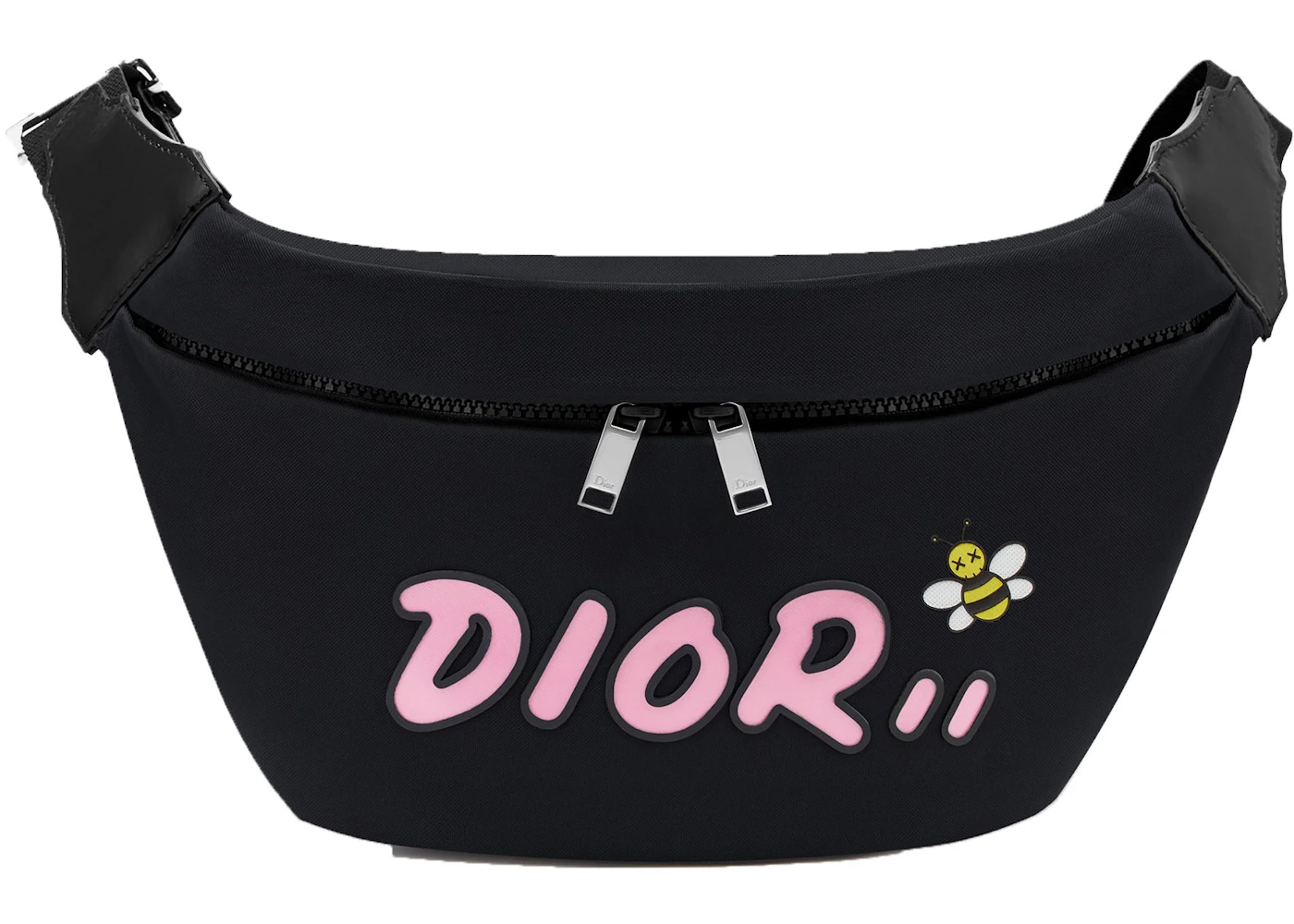 Dior x Kaws Belt Bag Pink Logo Nylon Black in Nylon with Silver