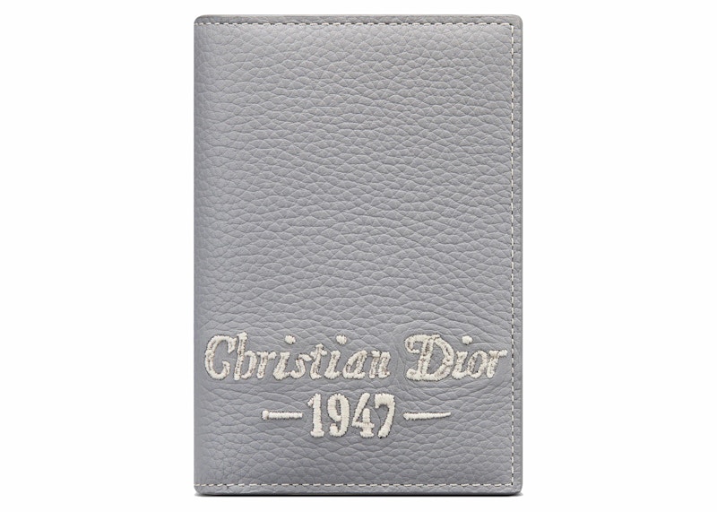 Dior Bi Fold Card Holder Gray in Grained Calfskin Leather JP