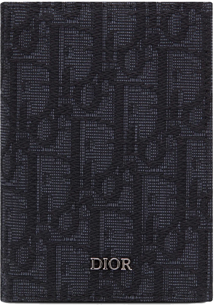 Long Bi-Fold Card Holder Beige and Black Dior Oblique Jacquard