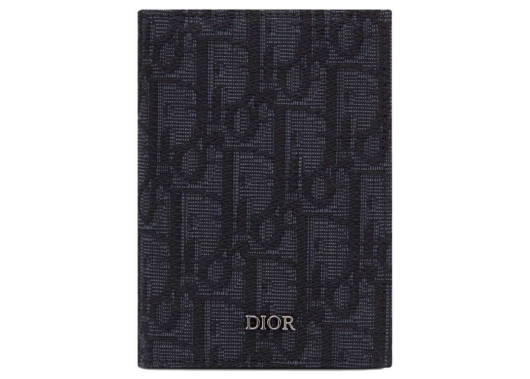 Pre-owned Dior Bi-fold Card Holder Oblique Jacquard Black
