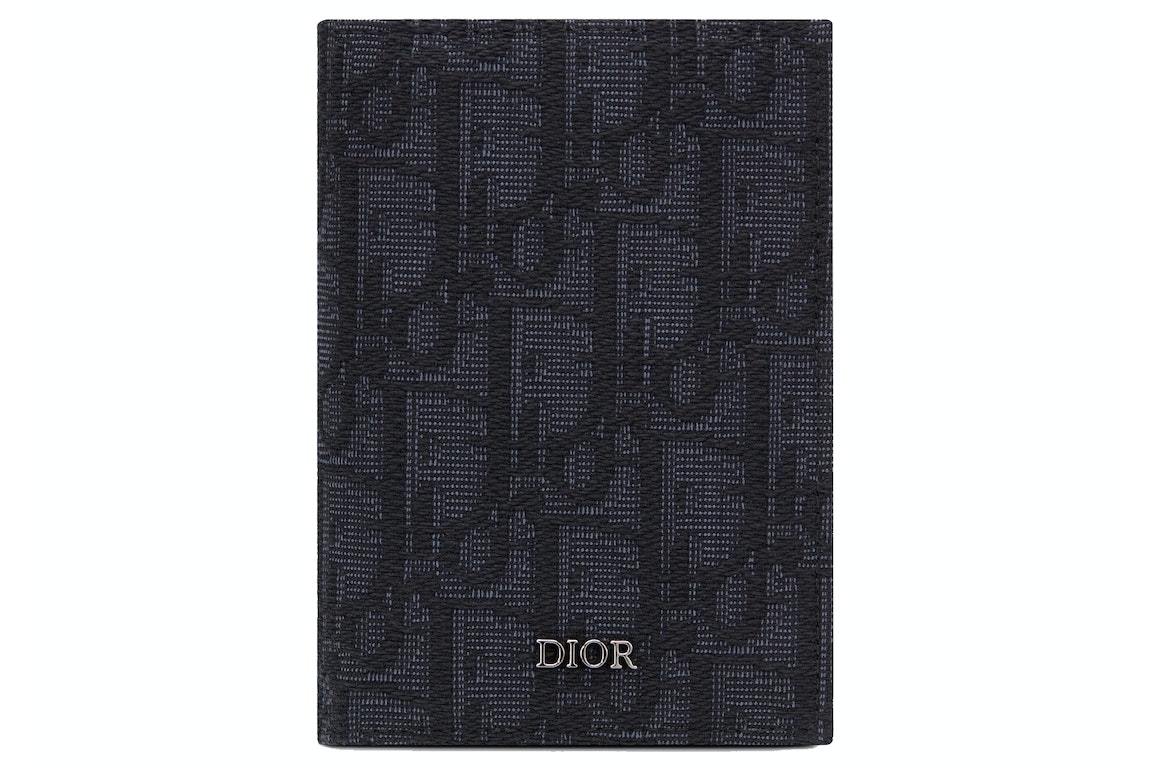 Pre-owned Dior Bi-fold Card Holder Oblique Jacquard Black