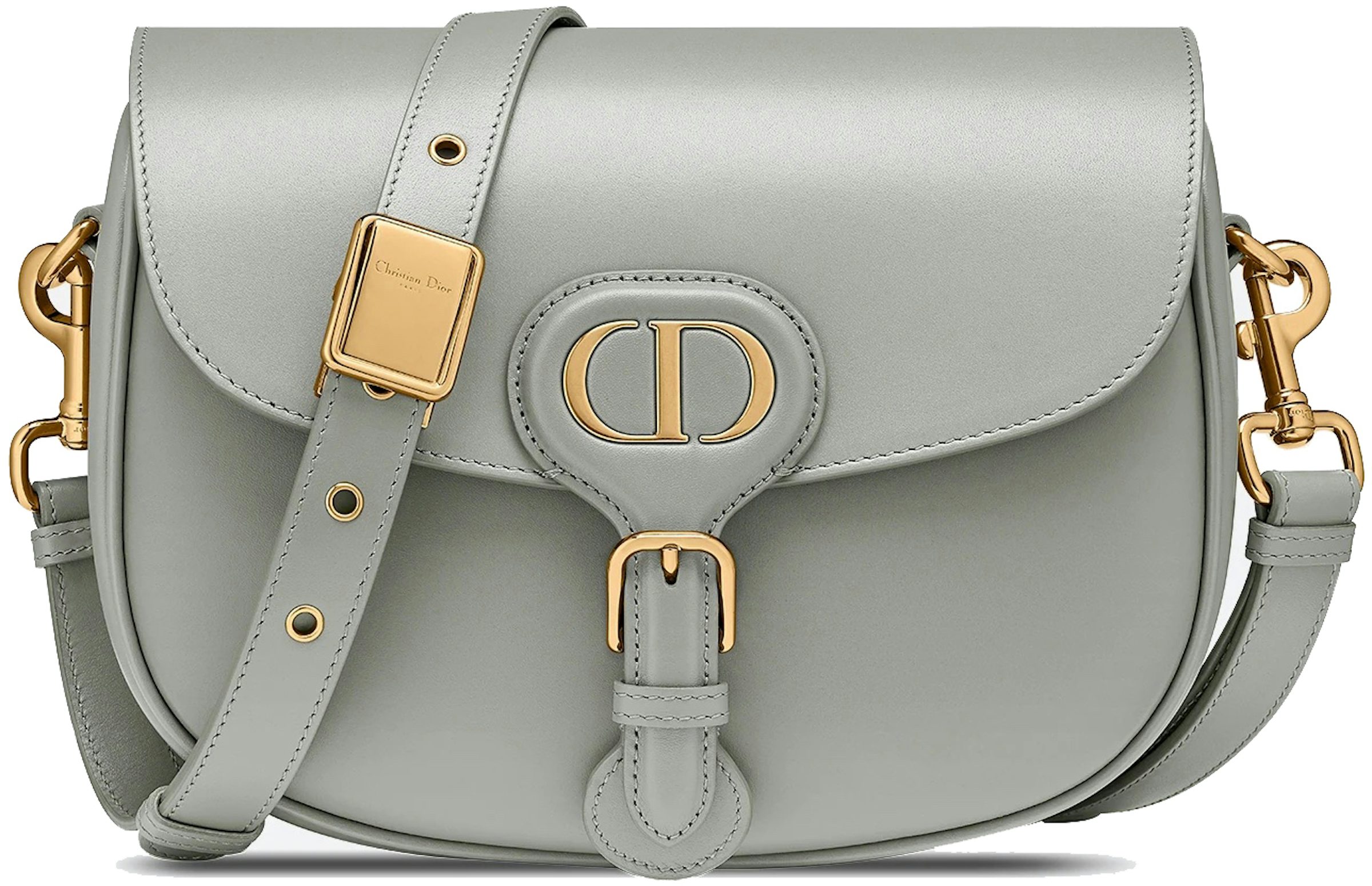Christian Dior Authentic Grey Leather Medium Bobby Bag with Gold Hardware