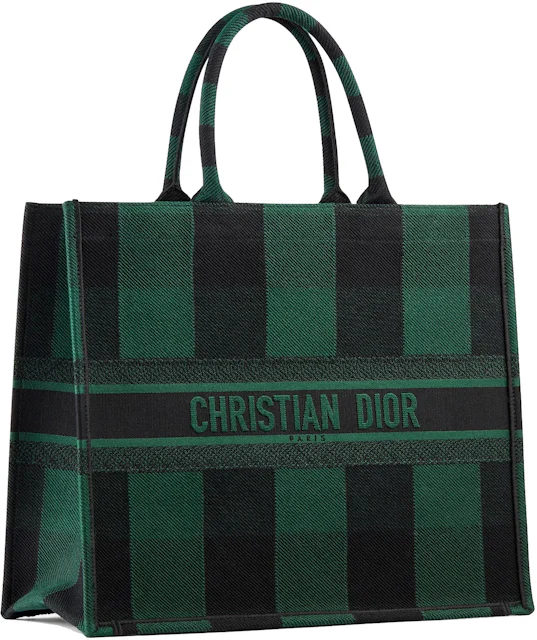Dior Book Tote Check Leaf Green/Black in Embroidered Canvas - US