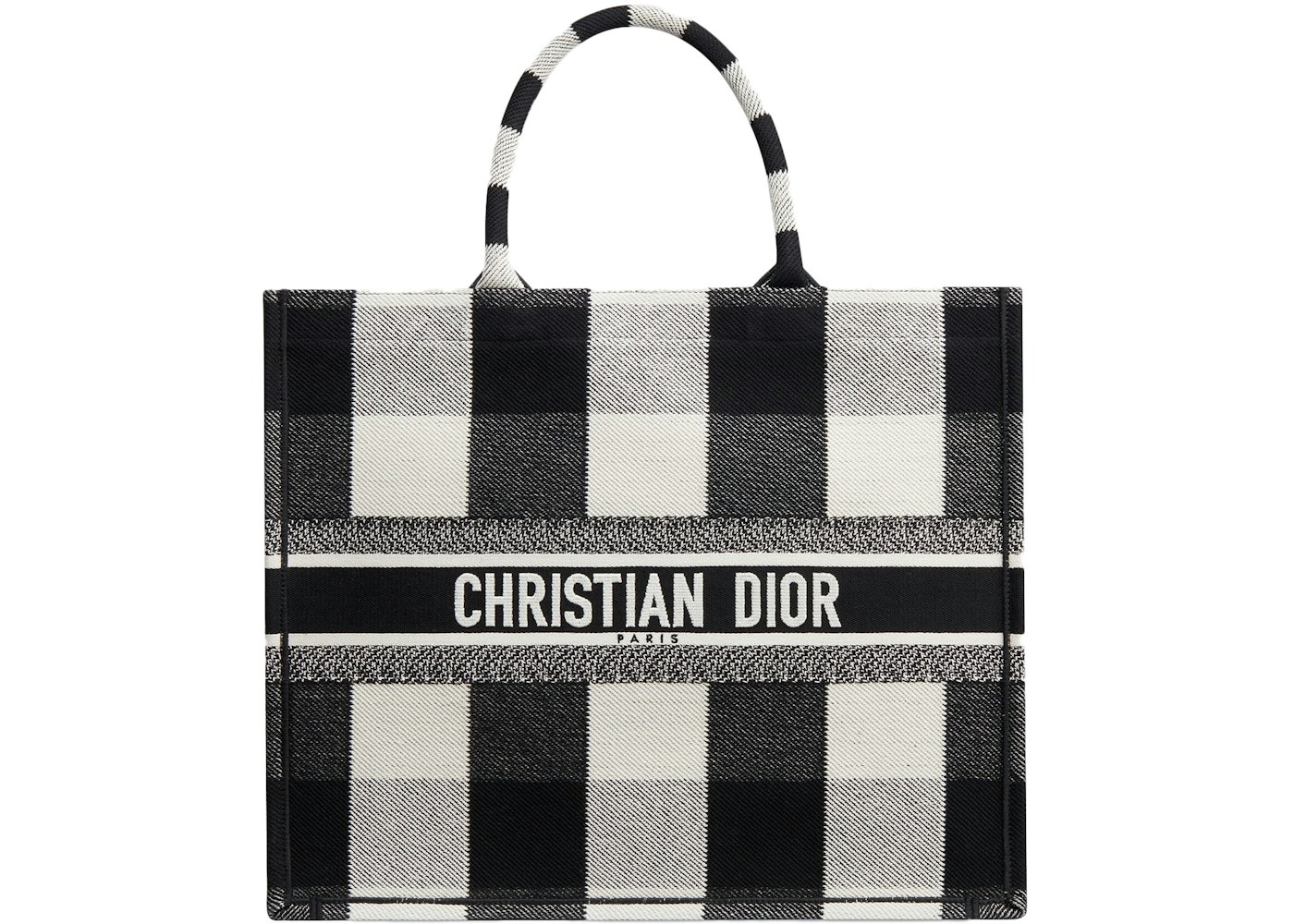 dior book tote check off white black in