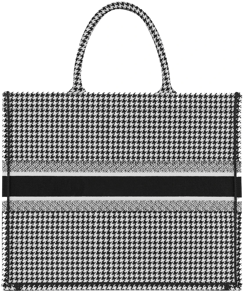 Dior Book Tote Houndstooth Black/White in Embroidered Canvas - US