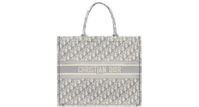 Dior Book Tote Oblique Embroidery Gray