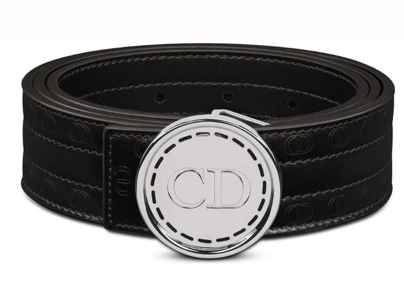 Dior CD Plaque Smooth Grained Leather Belt Black