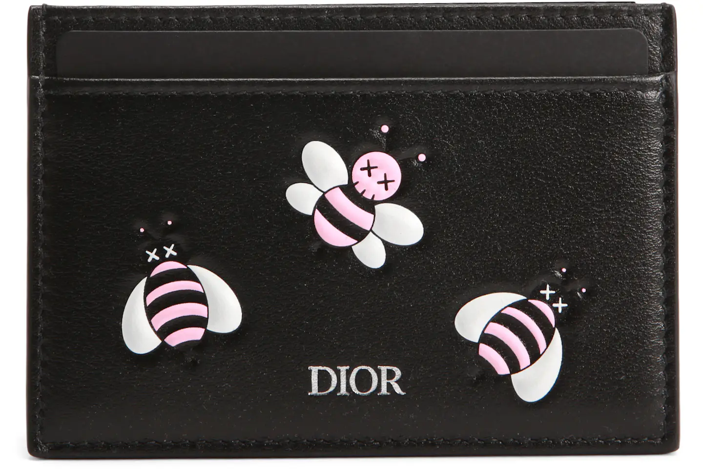 Dior x Kaws Card Holder Pink Bees Black in Calfskin - US