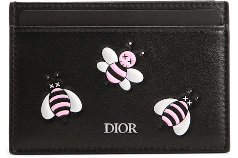 Dior x Kaws Card Holder Pink Bees Black in Calfskin US